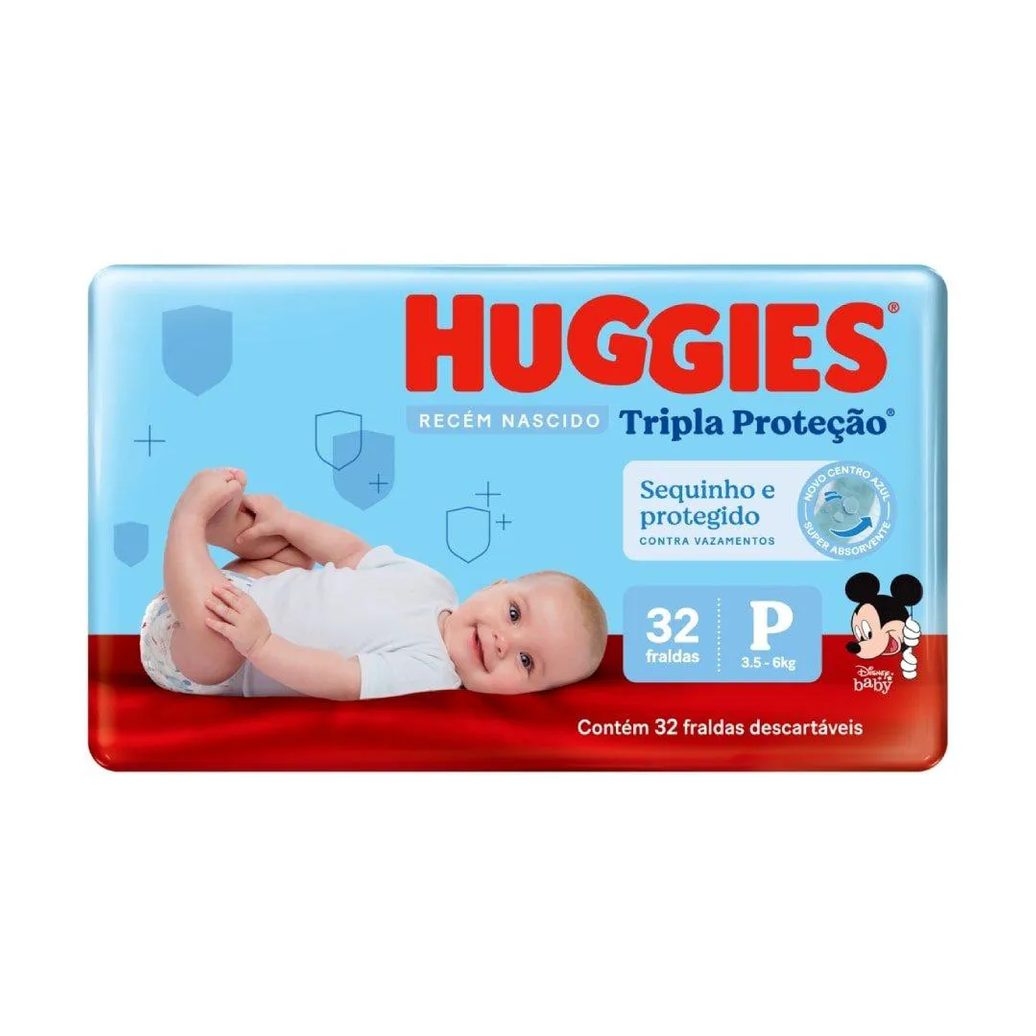 Fralda Descartável Huggies Tripla Proteção Jumbo - Recém Nascido Tamanho P, 9 Pacotes com 32 Fraldas - Total 288 Tiras