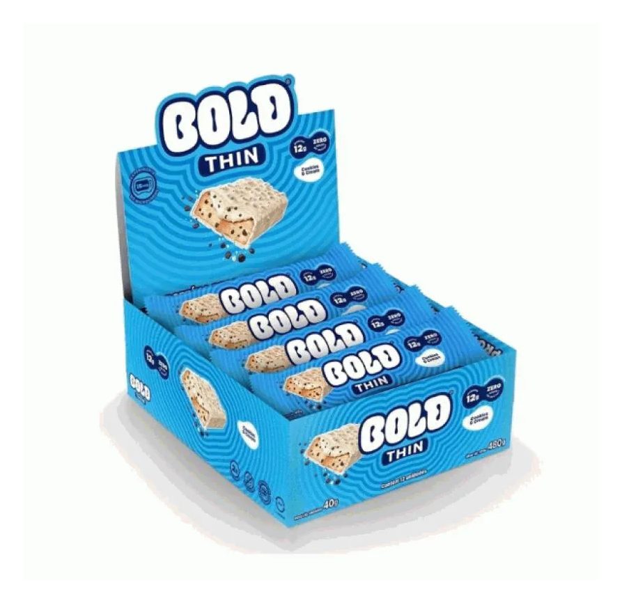 Bold Bar Thin (Display 12 unidades de 40G) - Sabor: Cookies e Cream.
