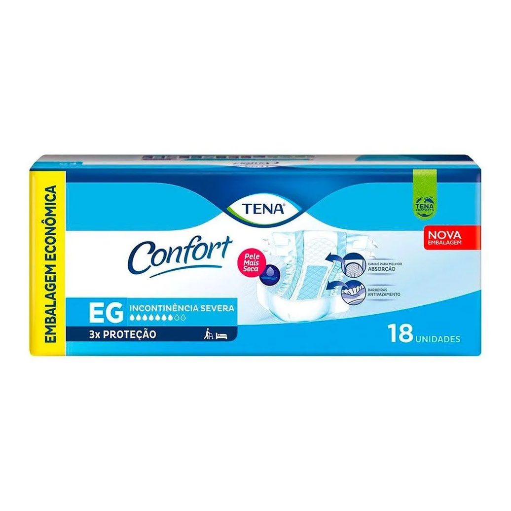 Fralda Geriátrica Tena Confort Tamanho Eg - 3 Pacotes com 18 Fraldas - Total 54 Tiras Xg