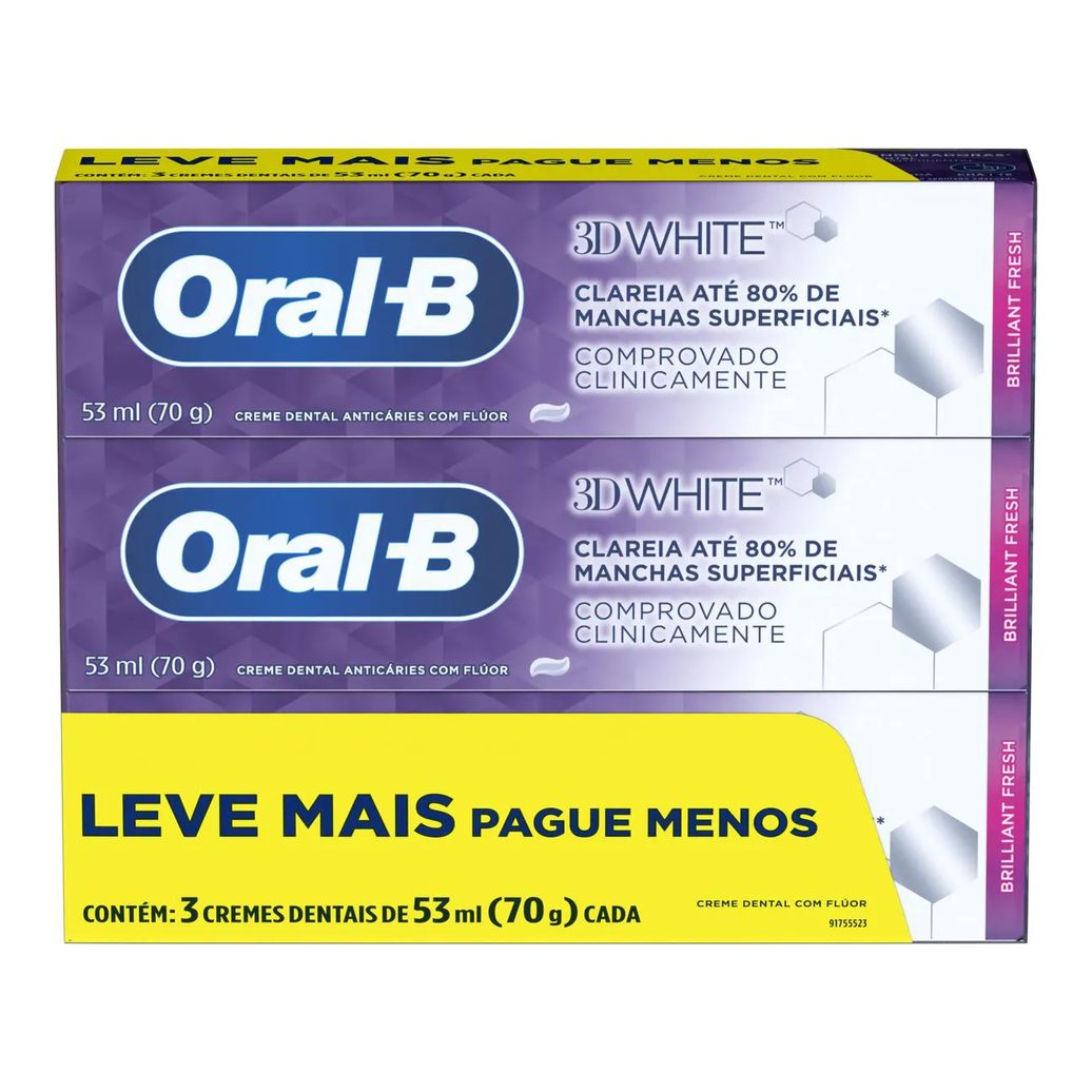 Kit Oral-B Escova de Dente Elétrica Pro-Clean Power + Pasta de Dente 3D White 3 unidades com 70g cada