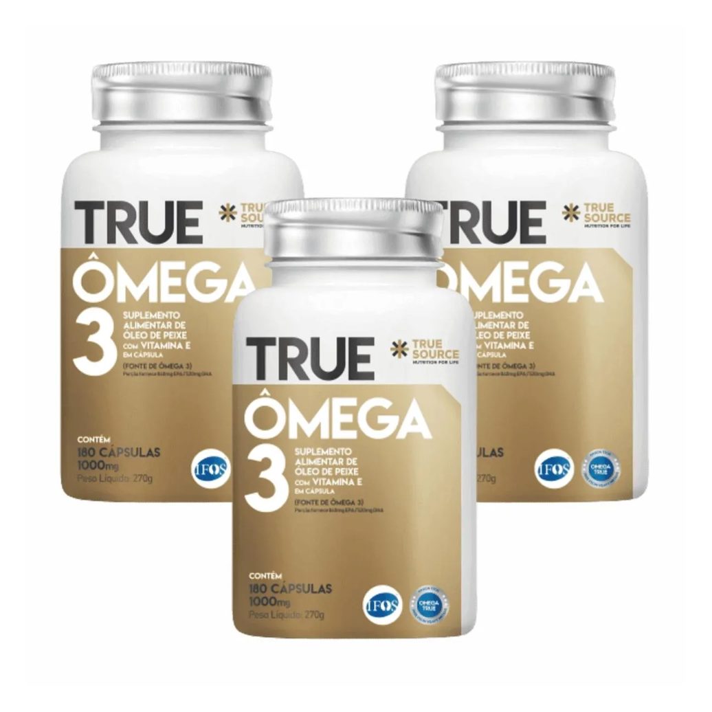 Kit 3 Ômega 3 Truesource Vitamina e Certificado Ifos Concentrado 180 cápsulas sem sabor