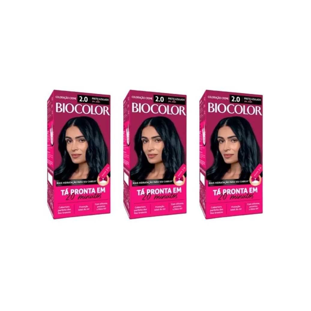 Coloraçao Biocolor Creme 2.0 Preto Azul - Kit C / 3un