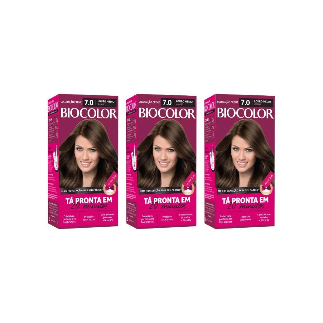 Coloraçao Biocolor Creme 7.0 Louro Medio Arraso - Kit C / 3un