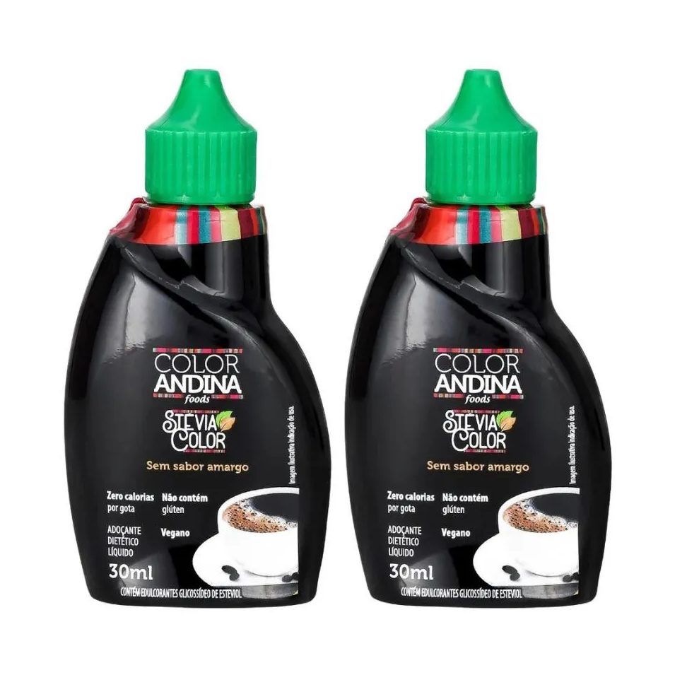 Kit 2 Adoçante Stevia Líquido 100% Natural Color Andina 30ml - sem Sabor Amargo