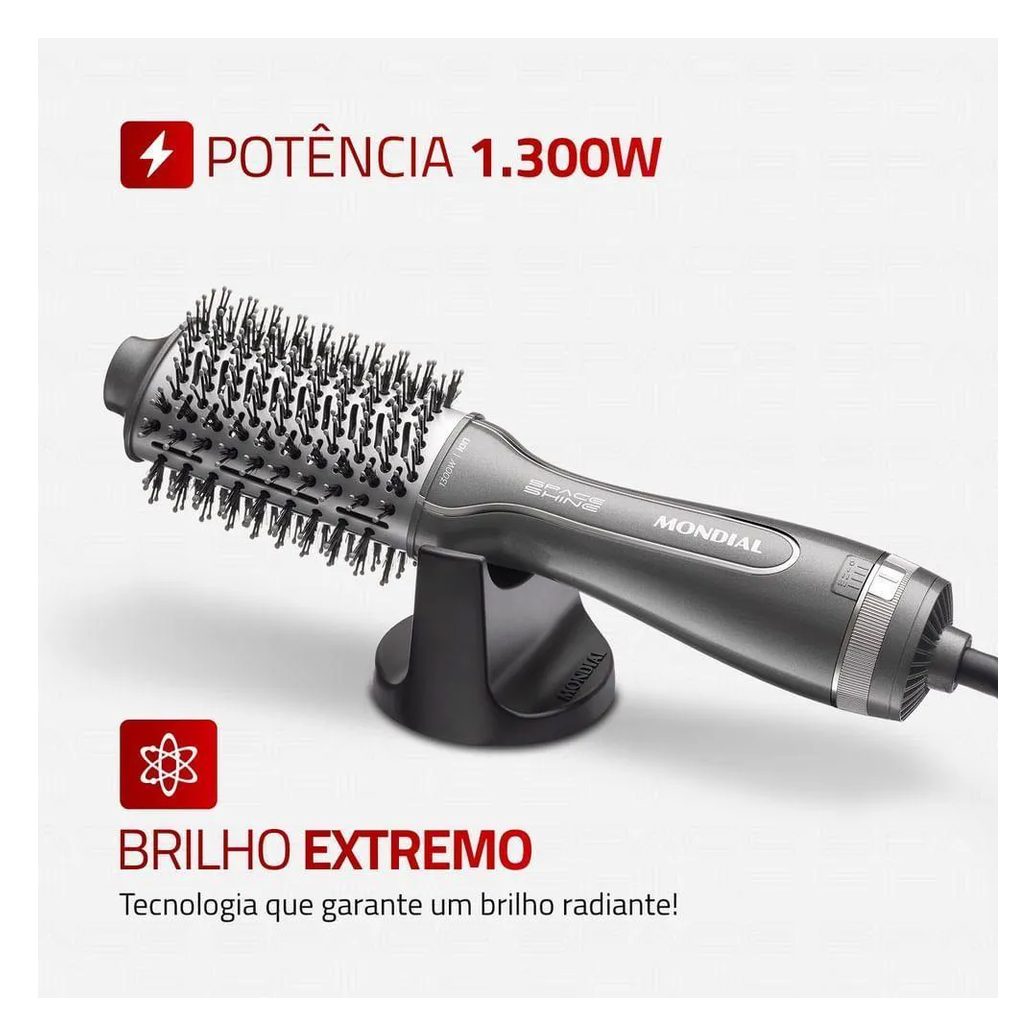 Escova Secadora Space Shine Mondial Grafite 1300w Es-20 Bivolt