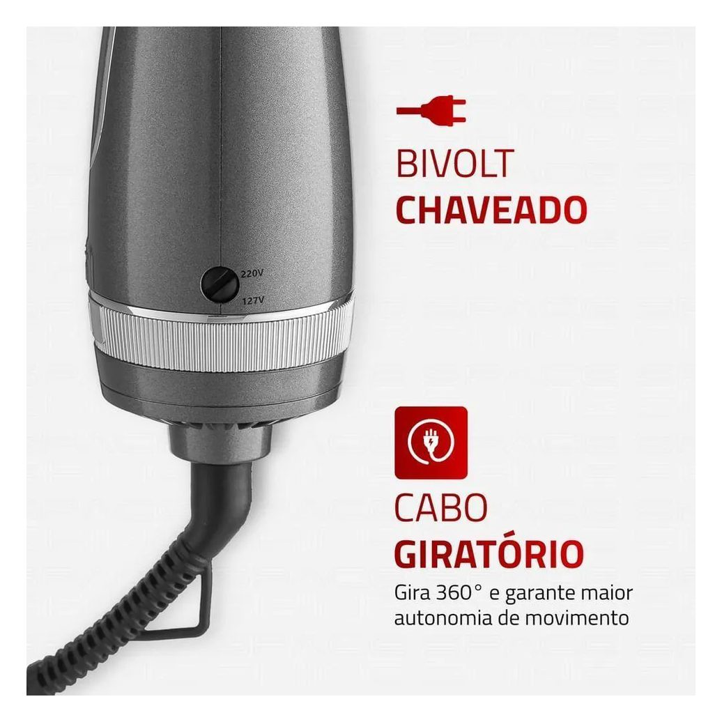 Escova Secadora Space Shine Mondial Grafite 1300w Es-20 Bivolt