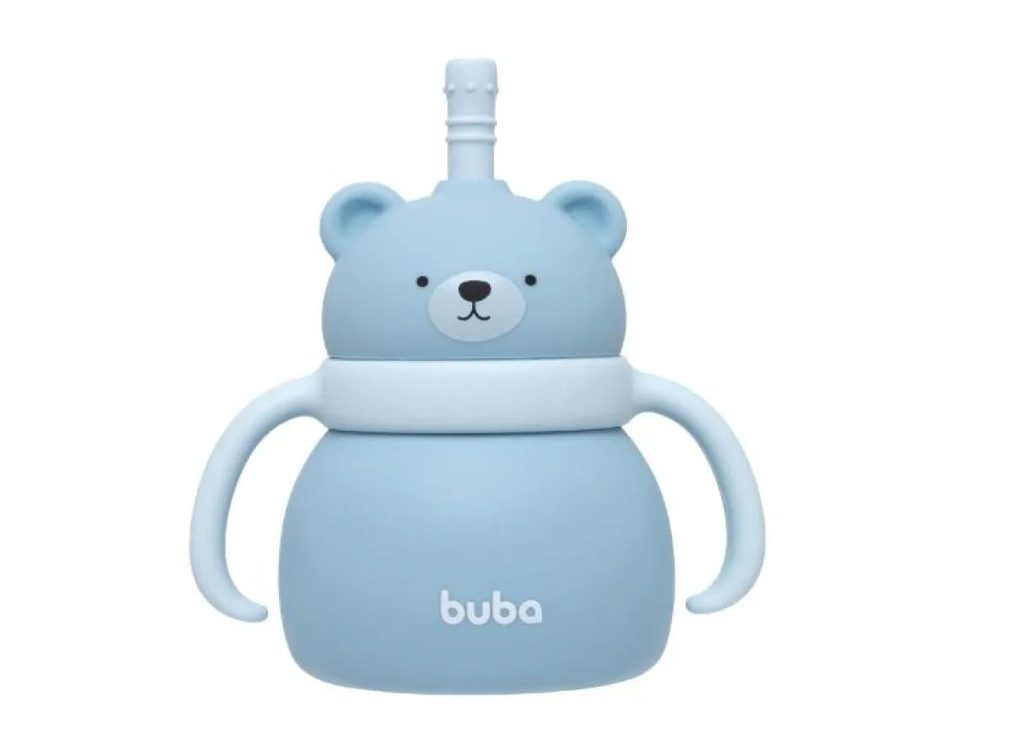 COPO INFANTIL EM SILICONE COM CANUDO 200ML URSINHO - BUBA Azul