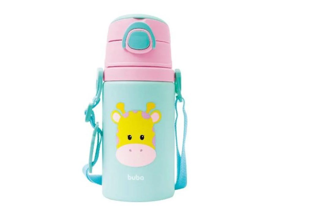 GARRAFINHA DE ALUMíNIO COM CANUDO DE SILICONE BPA FREE ANIMAL FUN GIRAFA - BUBA