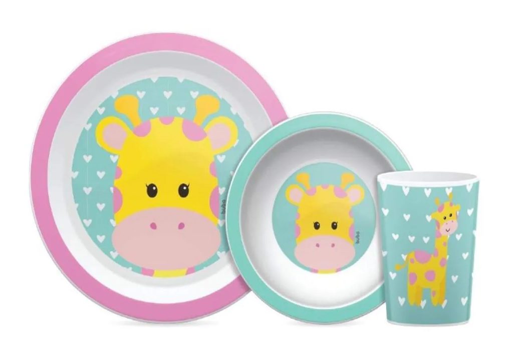 KIT REFEIçãO INFANTIL ANIMAL FUN GIRAFA 3 PEçAS - BUBA