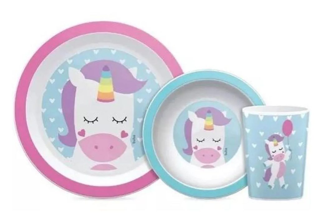 KIT REFEIçãO INFANTIL ANIMAL FUN UNICóRNIO 3 PEçAS - BUBA