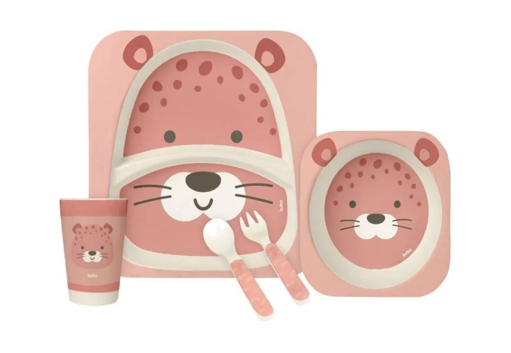 Kit Refeição Infantil em Fibra de Bambu Ecológico 5 Peças Oncinha - Buba