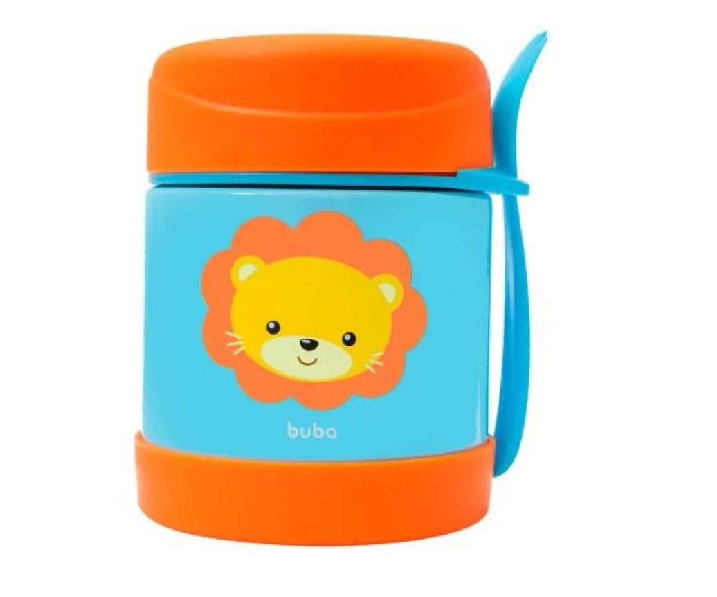 POTE TéRMICO INFANTIL 320ML COM TALHER ANIMAL FUN LEãO - BUBA