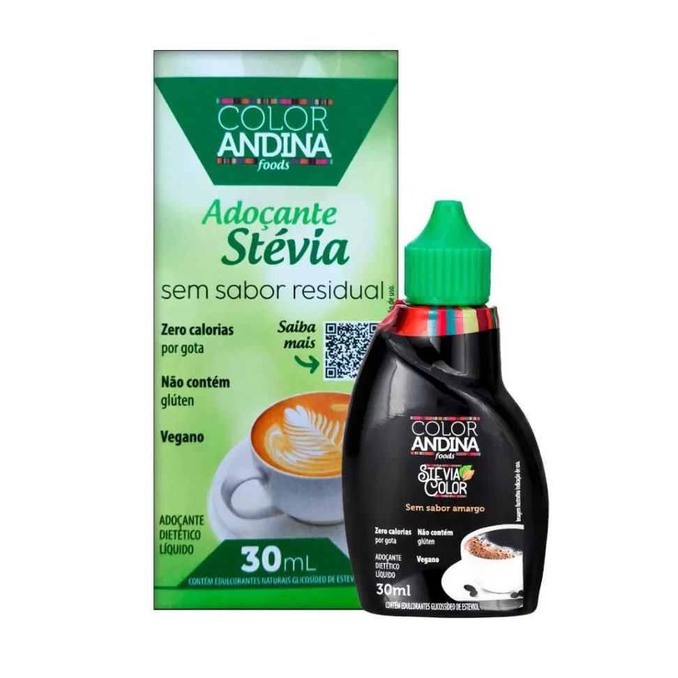 Adoçante Líquido Stévia Color Andina 30ml - sem Sabor Amargo | sem Glúten - 100% Natural