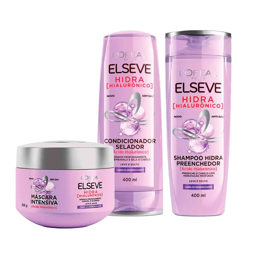 Kit L'Oréal Paris Elseve Hidra Hialurônico - Shampoo + Condicionador + Creme de Tratamento