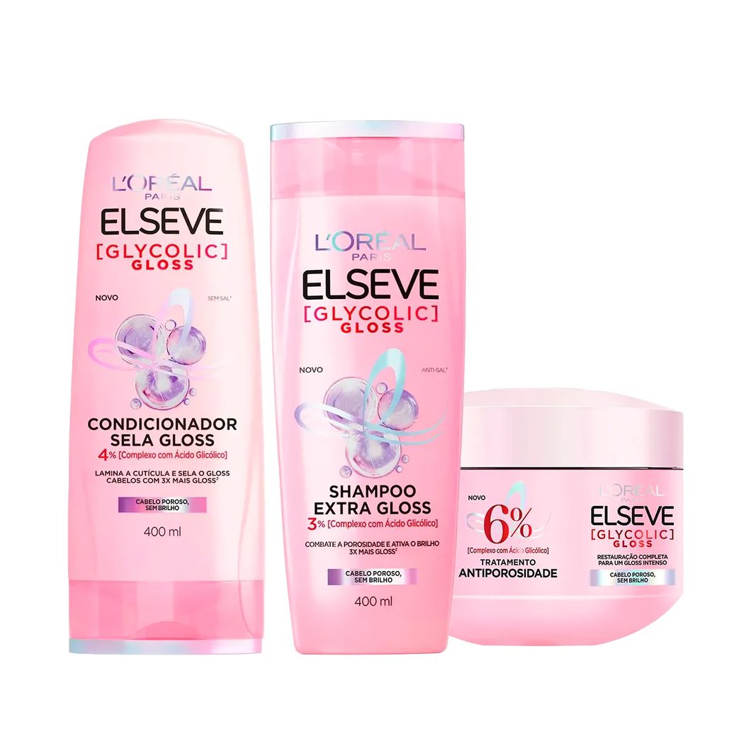 Kit L'Oréal Paris Elseve Glycolic Gloss - Shampoo + Condicionador + Creme de Tratamento