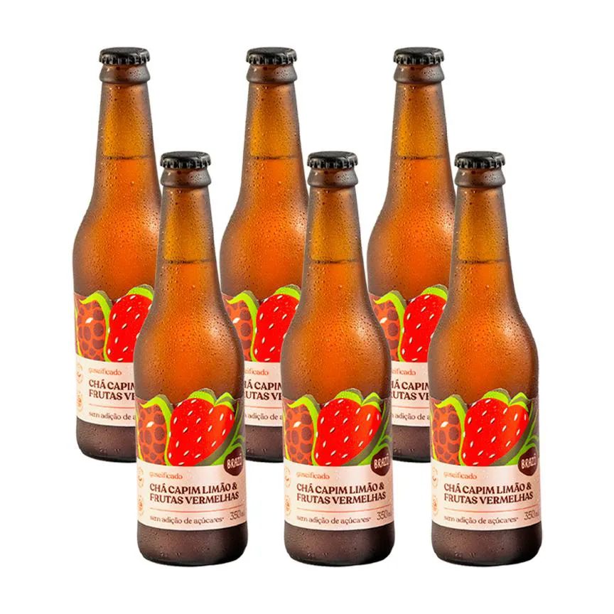 Kit 6x: Chá de Capim Limão com Frutas Vermelhas Gaseificado Brazô 350ml