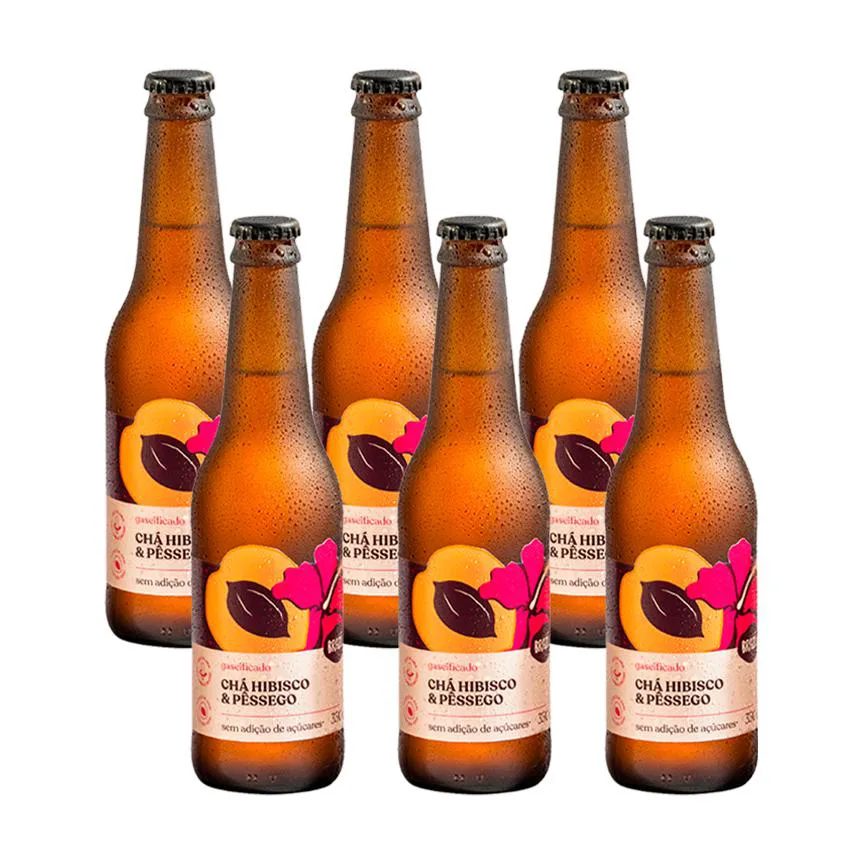 Kit 6x: Chá de Hibisco com Pêssego Gaseificado Brazô 350ml