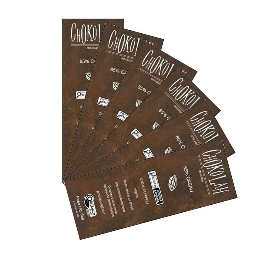 Kit 6x: Chocolate 85% Cacau com Açúcar Demerara Orgânico Chokolah 68g