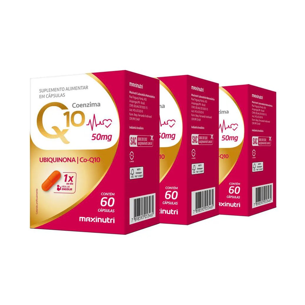 Kit 3 Coenzima Q10 Gold Ubiquinona 50mg 60 Cápsula Maxinutri
