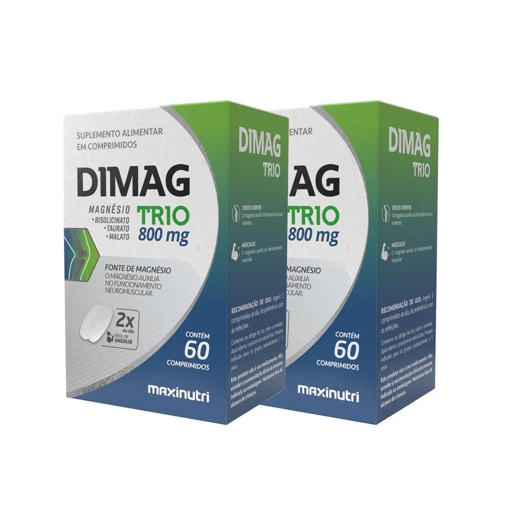 KIT 2 DIMAG TRIO MAGNéSIO BISGLICINATO TAURATO E MALATO 60 CAPS MAXINUTRI