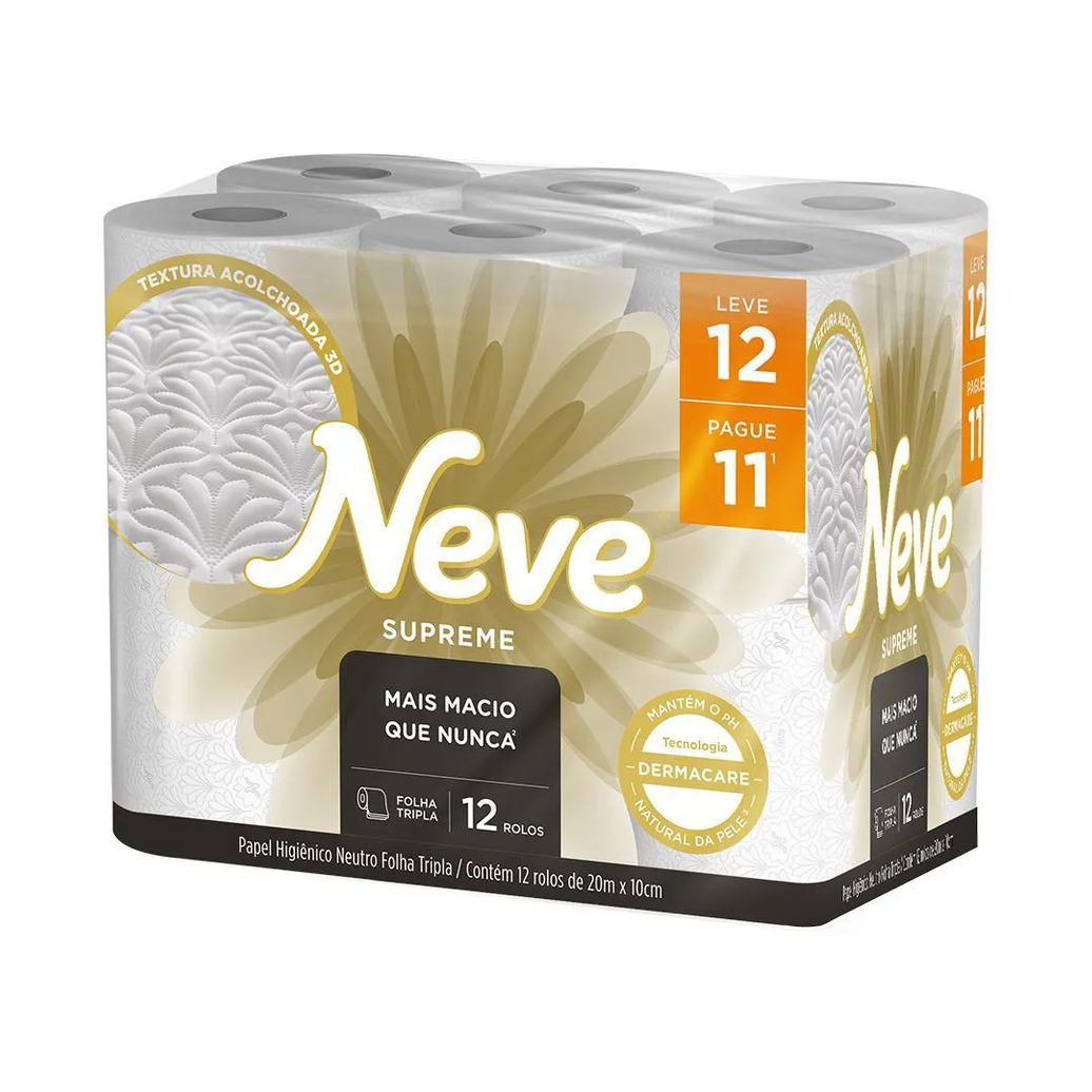 Kit 2 Papel Higiênico Neve Supreme Folha Tripla Leve 12un Cada