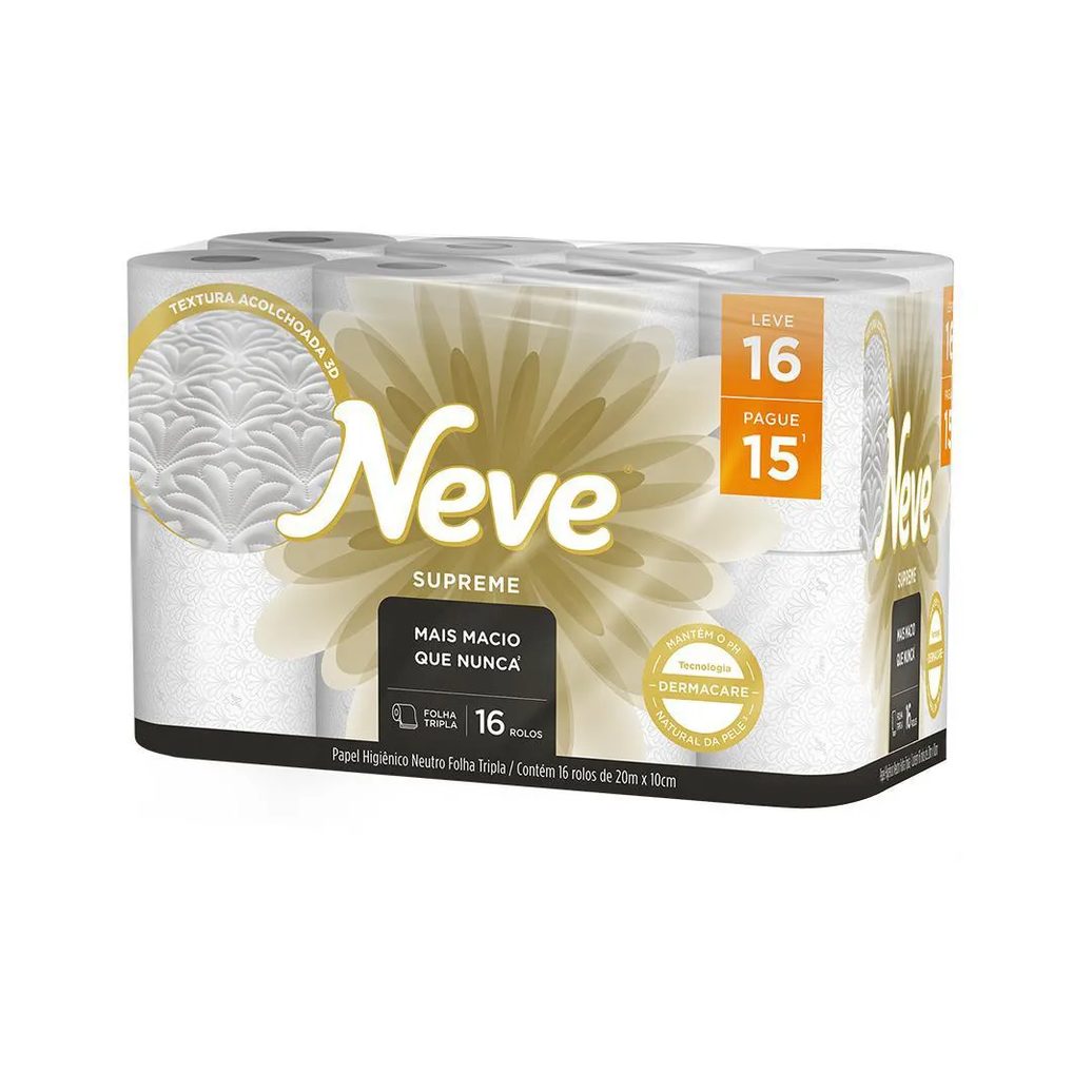 Kit 2 Papel Higiênico Neve Supreme Folha Tripla Leve 16un Cada