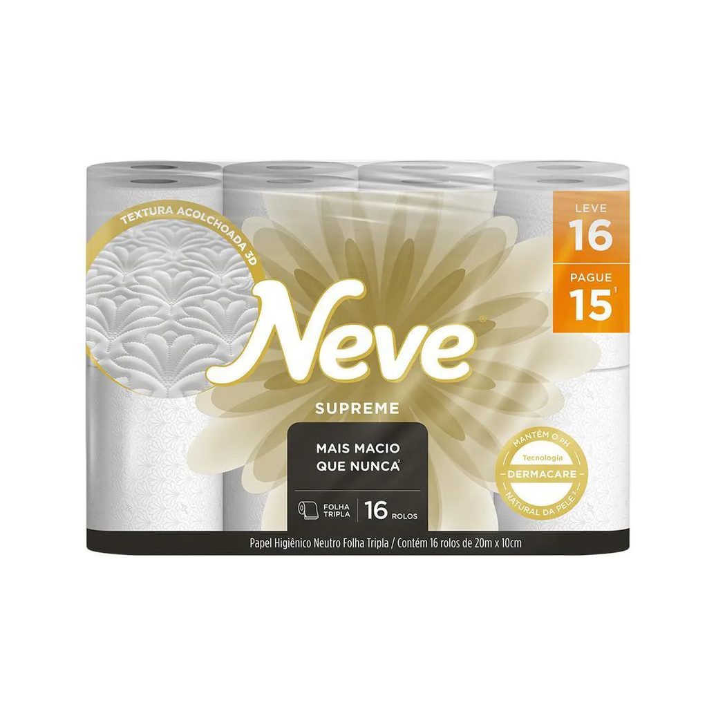 Kit 2 Papel Higiênico Neve Supreme Folha Tripla Leve 16un Cada