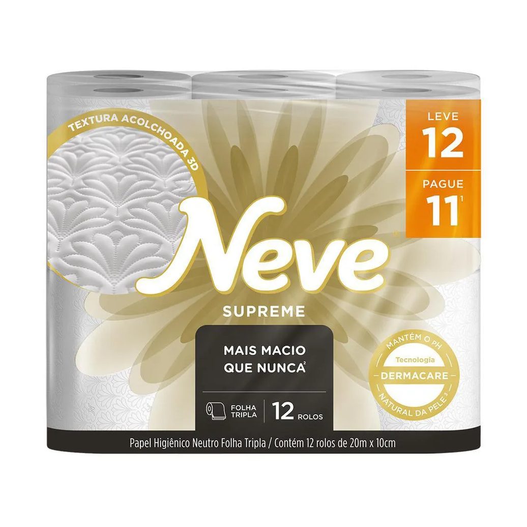 Kit 3 Papel Higiênico Neve Supreme Folha Tripla Leve 12un Cada