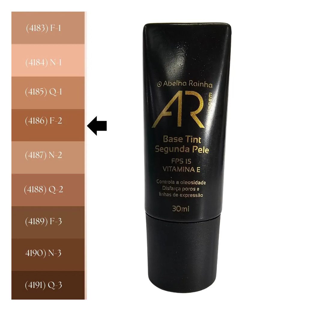 Base Tint Segunda Pele Bege Médio F-2 Fps 15 Ar Maquiagem Abelha Rainha 30ml