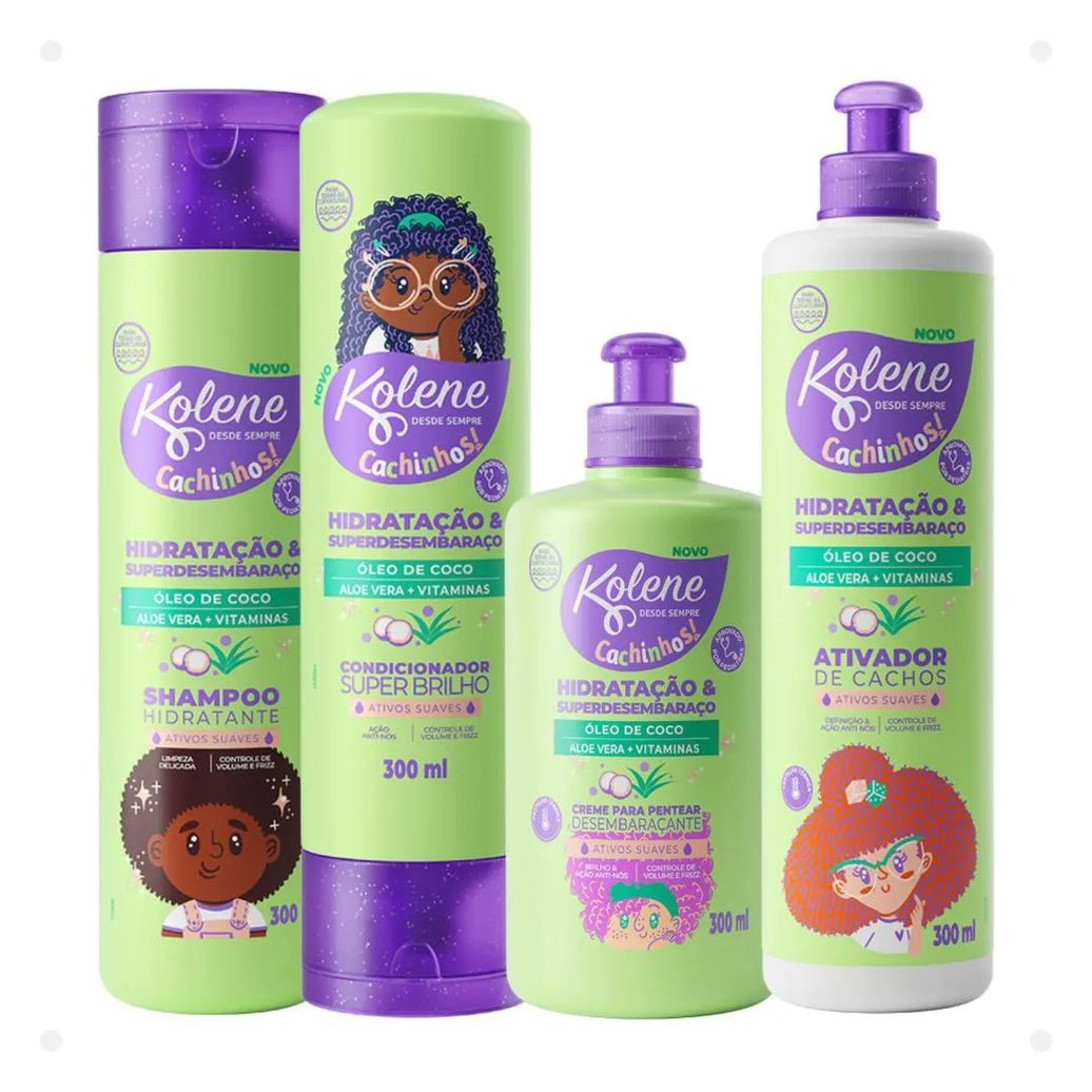 Kit Kolene Cachinhos: Shampoo, Condicionador, Creme para Pentear e Ativador de Cachos 300ml