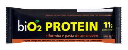 Barra De Proteína Vegana Alfarroba E Pasta De Amendoim Cobertura Chocolate Meio Amargo Bio2 Protein Pacote 45g