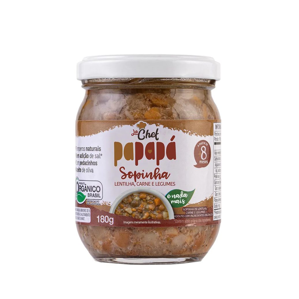 Sopinha Orgânica Papapá La Chef Lentilha, Carne e Legumes 180g