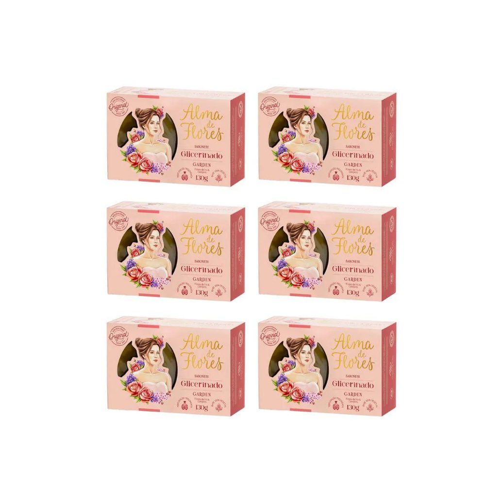 Sabonete Alma de Flores 130G Glicerinado Garden - Kit com 6 unidades