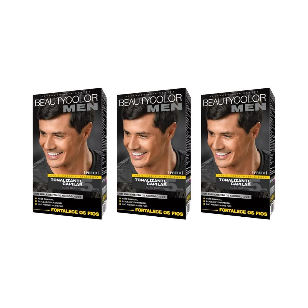 Coloraçao Beauty Color Men Preto - Kit C / 3un