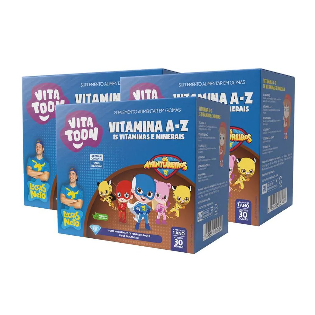 Kit 03 Vitatoon Polivitamínico A - Z Sabor Brigadeiro 30 Gomas Maxinutri
