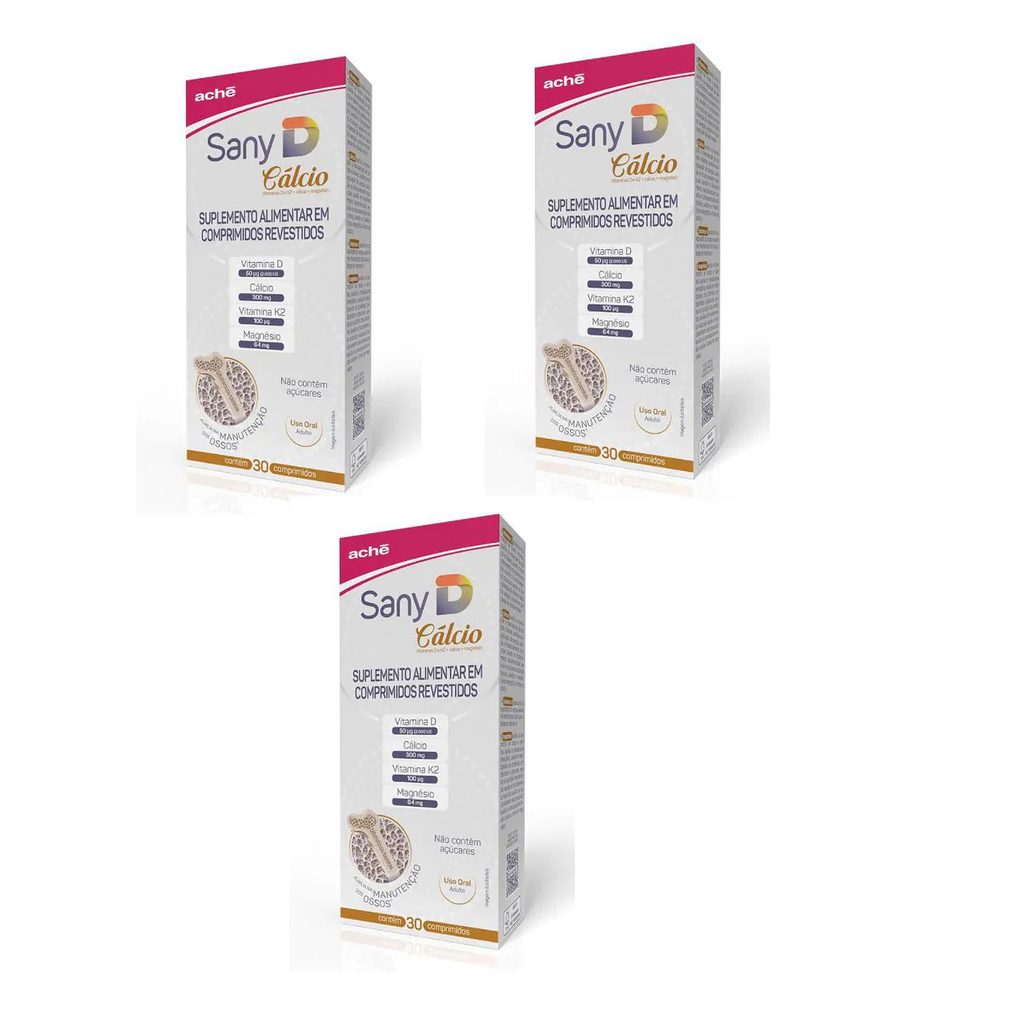 Kit 03 Suplemento Alimentar Sany D Cálcio 30 Cpr – Ache
