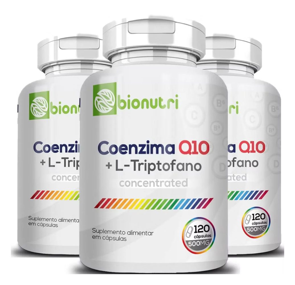 Kit 3x Coenzima Q10 com L - Triptofano 500mg 120 cápsulas Bionutri