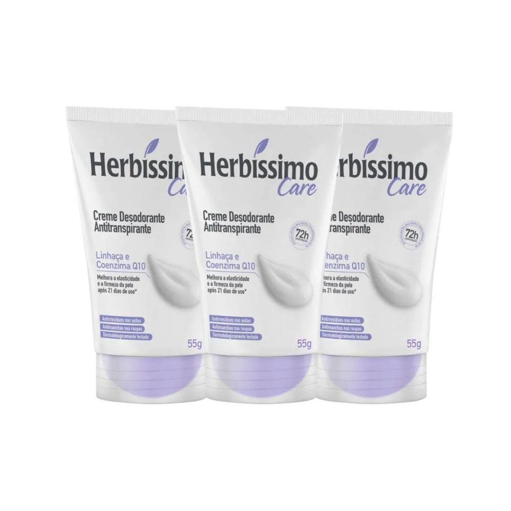 Kit Desodorante Cremoso Herbíssimo Care Linhaça e Coenzima Q10 55g (3 Unidades)
