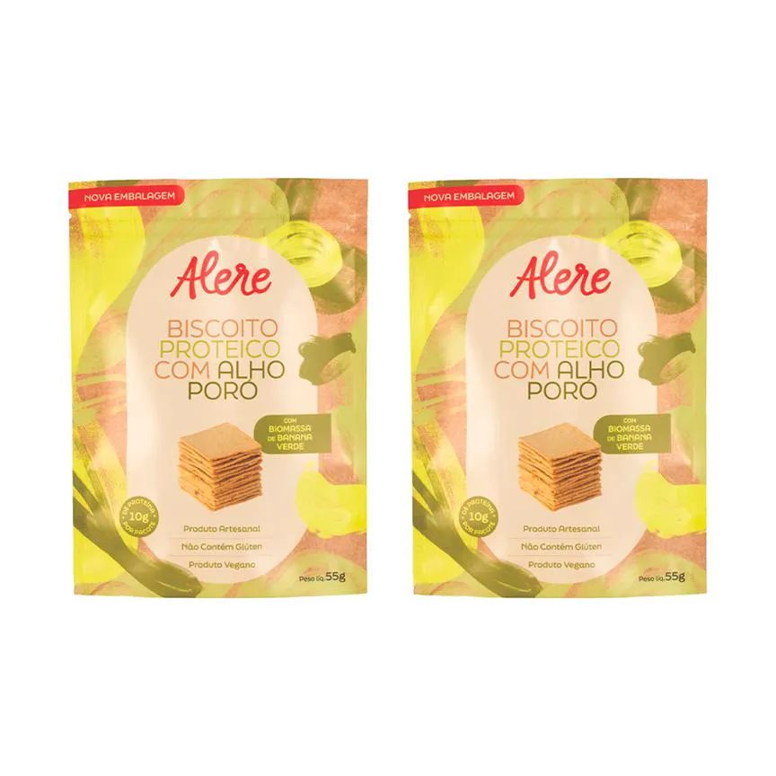 Kit 2X: Biscoito Proteico com Alho Poró sem Glúten Alere 55G