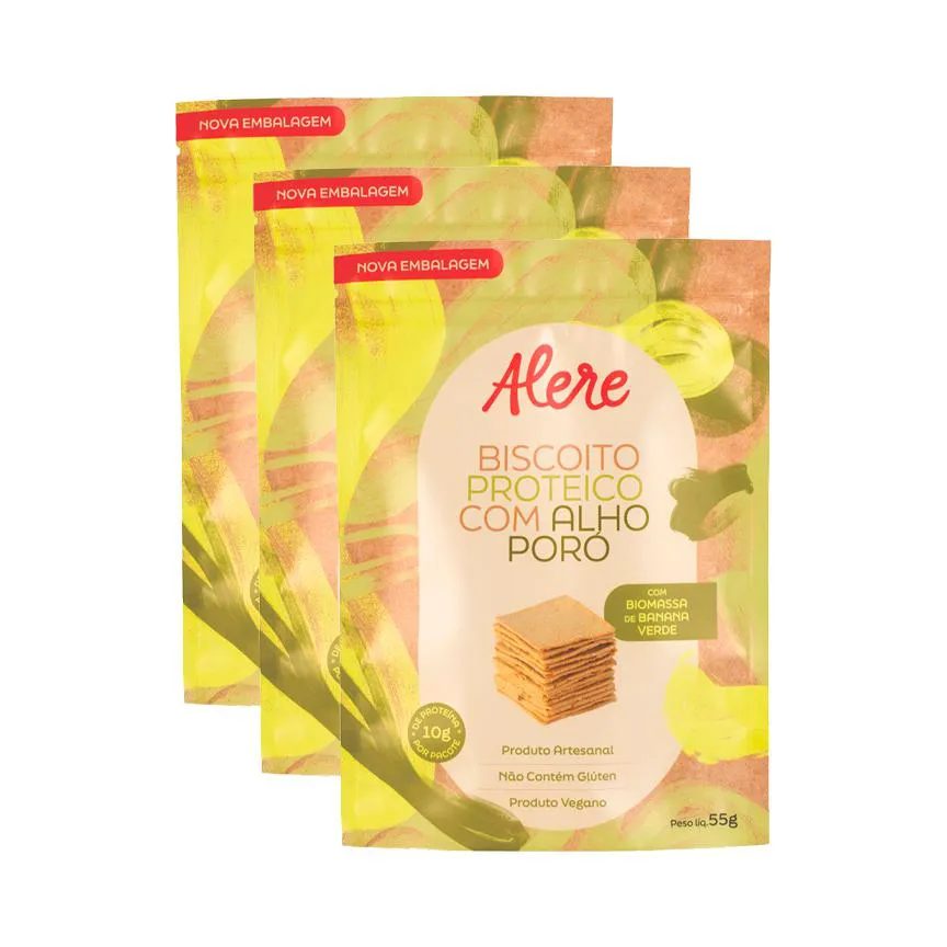 Kit 3X: Biscoito Proteico com Alho Poró sem Glúten Alere 55G