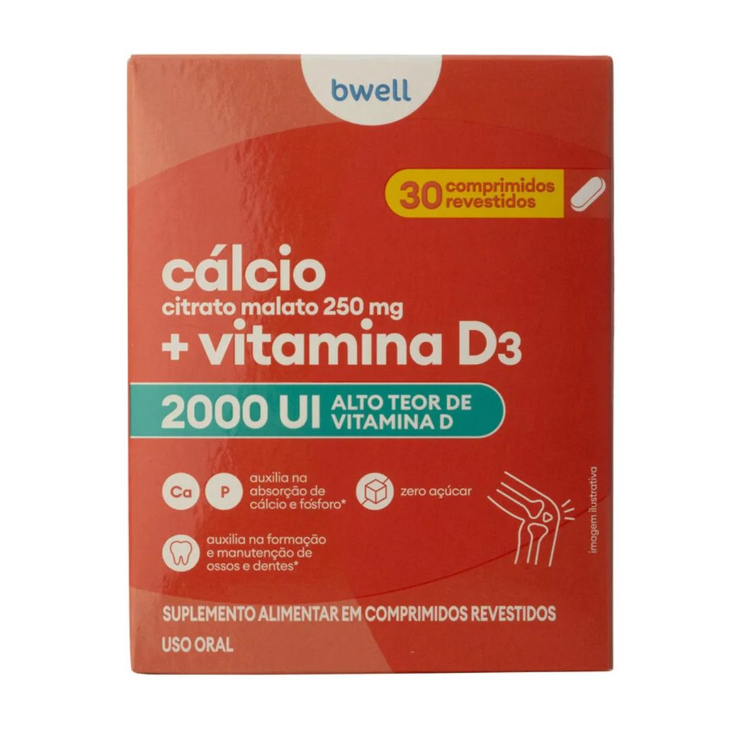 Cálcio 250mg + Vitamina D3 2000UI bwell 30 Comprimidos