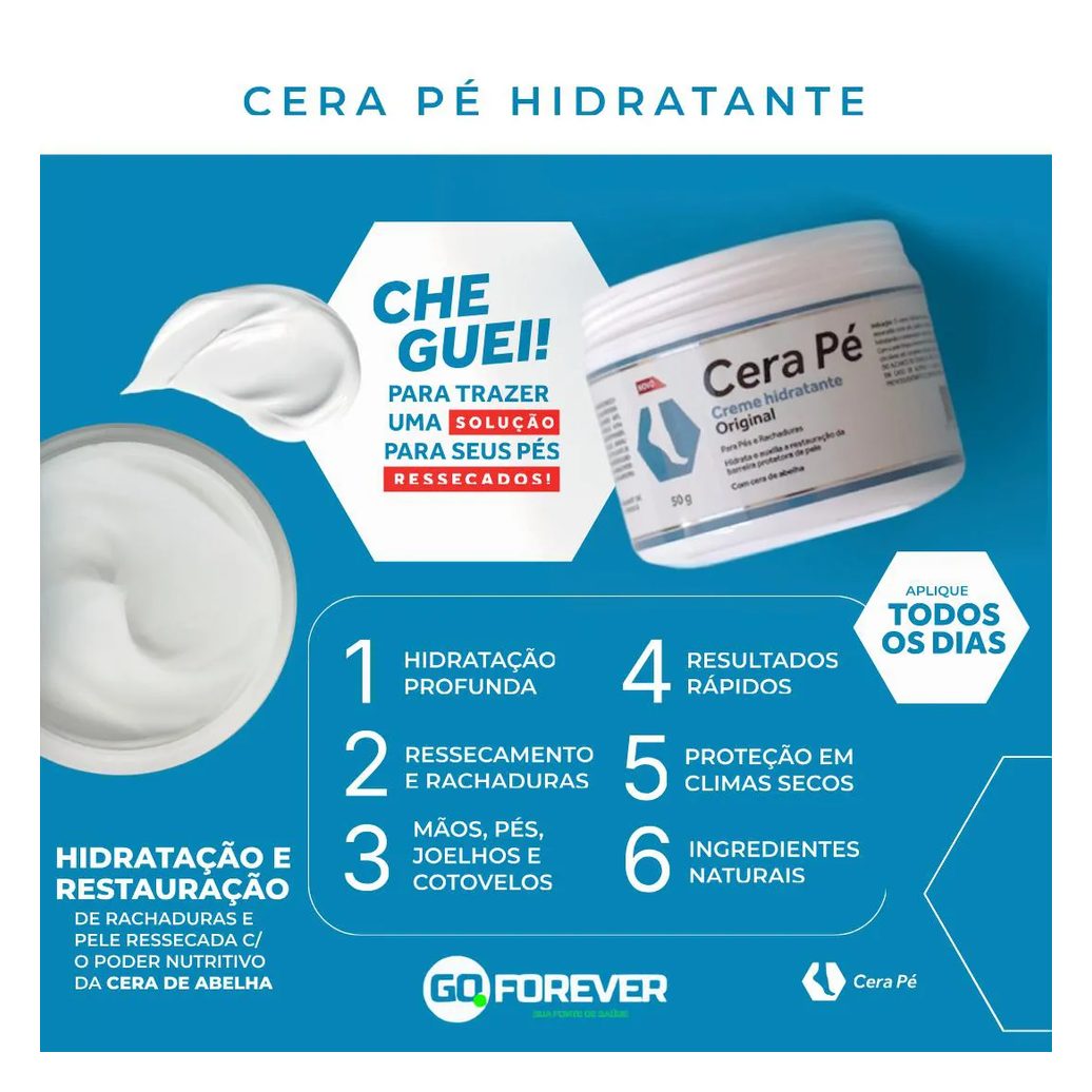 Cera Pé Hidratante para Os Pés Restaurador Pés e Rachaduras 50g