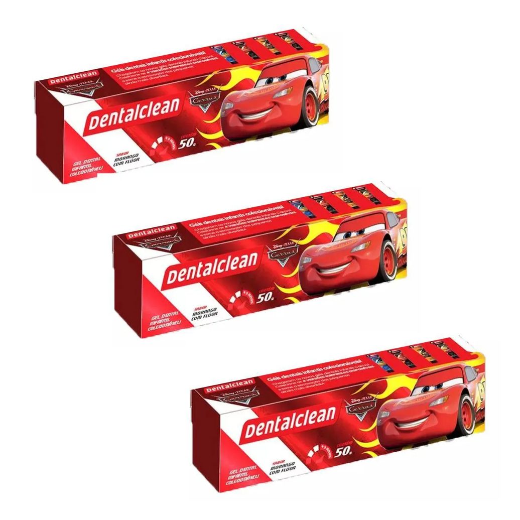 3X Gel Dental Infantil Carros - Morango - 50G - Dentalclean