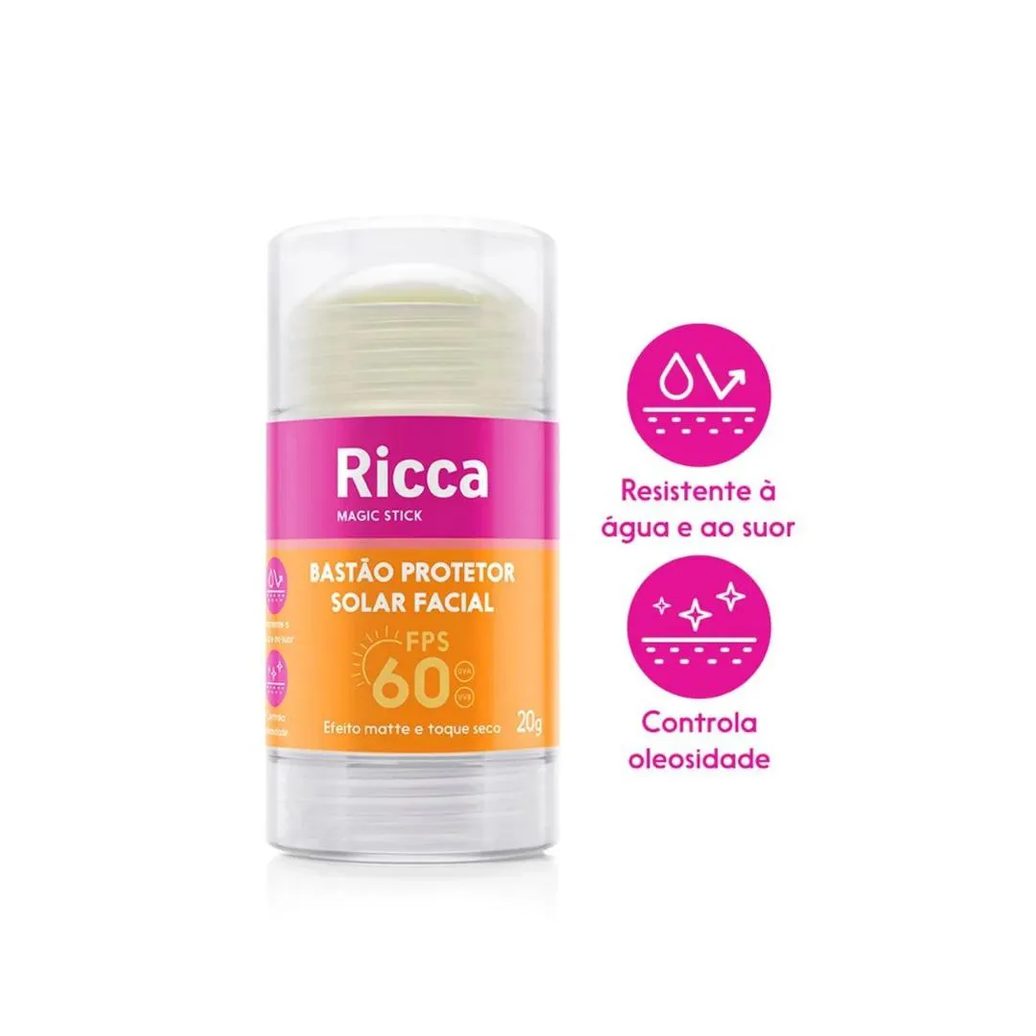 Bastão Protetor Solar Facial Fps60 Efeito Matte 20g Ricca