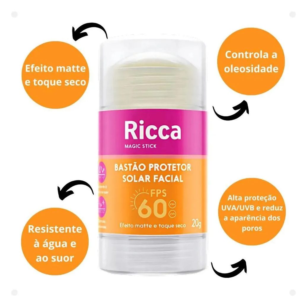 Bastão Protetor Solar Facial Fps60 Efeito Matte 20g Ricca