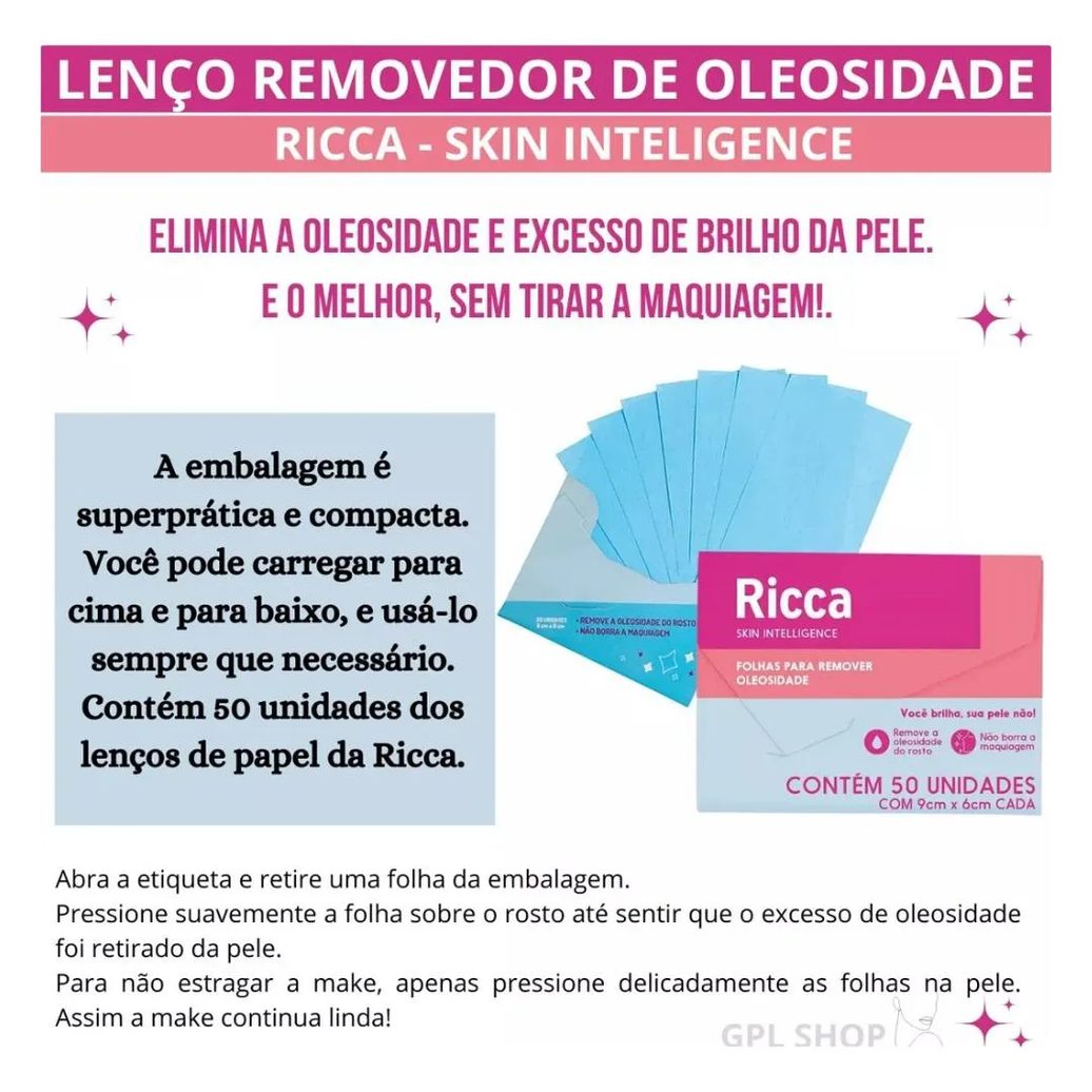 Lenço de Papel Removedor de Oleosidade 50 Folhas Ricca