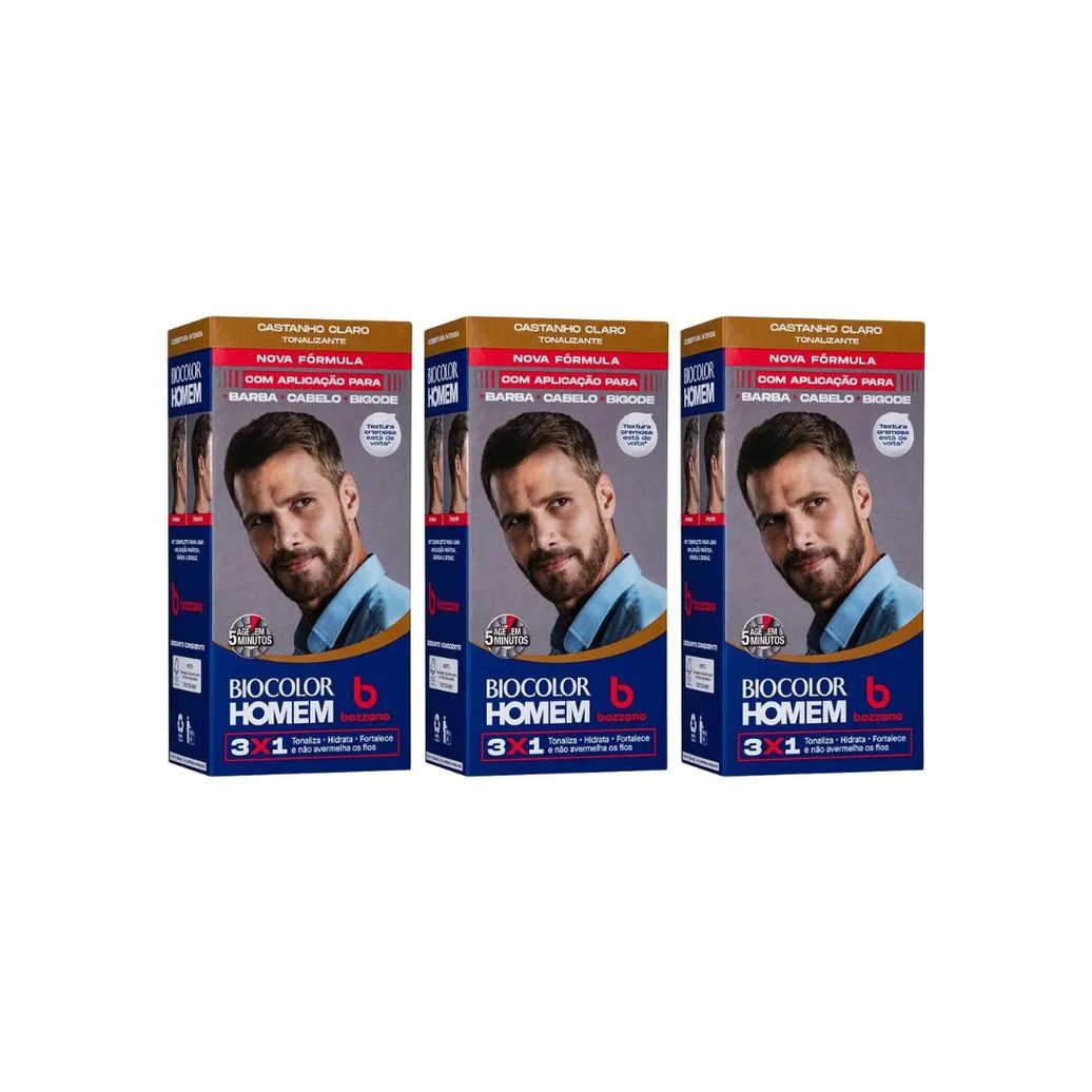 Coloraçao Biocolor Homem Bozzano Castanho Claro - Kit C / 3un
