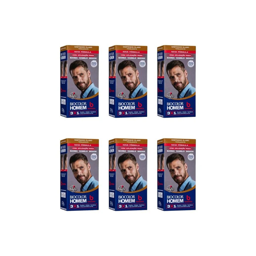 Coloraçao Biocolor Homem Bozzano Castanho Claro - Kit C / 6un