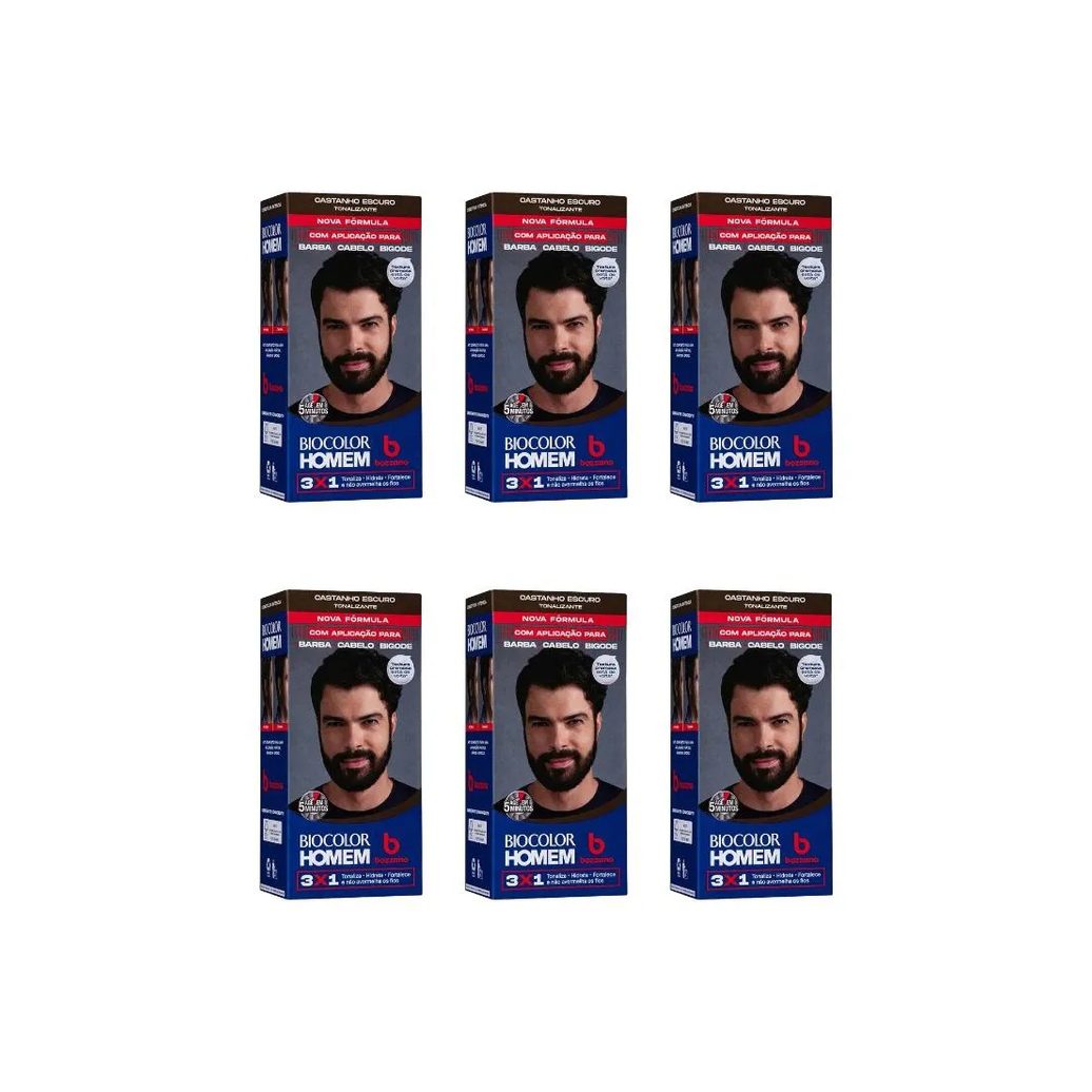 Coloraçao Biocolor Homem Bozzano Castanho Escuro - Kit C / 6un
