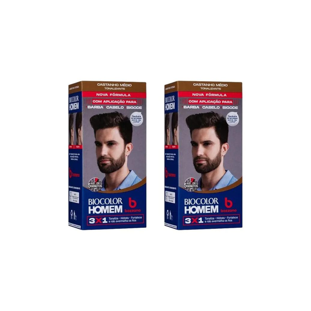 Coloraçao Biocolor Homem Bozzano Castanho Medio - Kit C / 2un